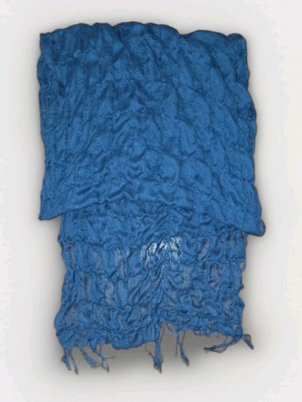 Blue Textured Fringe Scarf Lightweight Wrap Shawl